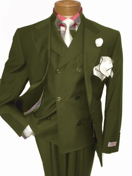 Men's Two Button Single Breasted Notch Lapel Suit Olive Green