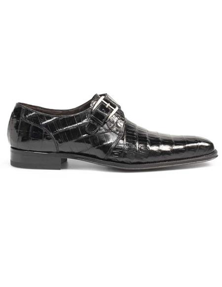 Men's Genuine Crocodile Classic Exotic Monk Strap Shoes Black