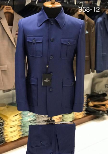 Mens Safari Suit Blue