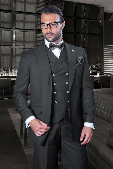 Classic Fit Suit - One Button with Double Breasted Vest Super 150s Suit - Charcoal Grey