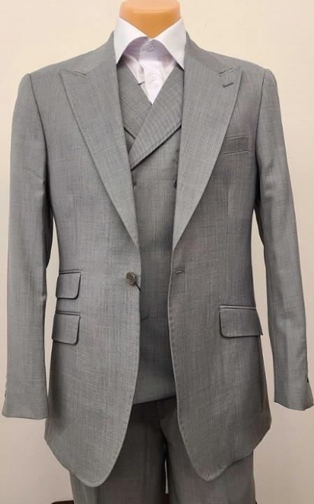 Mens Suit - Classic Fit Suit - Pleated Pants - Suit With Double Breasted Vest