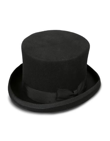 Grosgrain-Ribbon 2 inches Brim Black Felt Top Hat