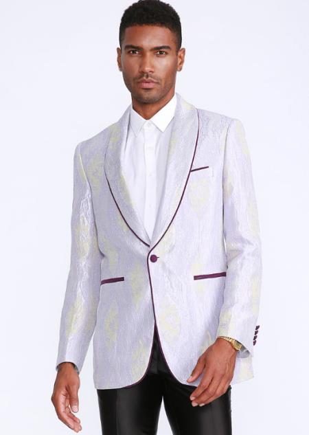 Style#-B6362 White and Purple Tuxedo With Trim