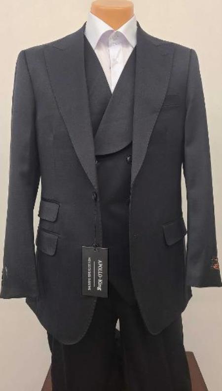 Mens Suit - Pleated Pants - Double Breasted 6 Button Vest - Fashion Suit