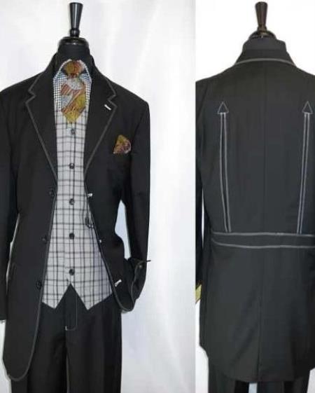 Mens Black Suit Gray Vest