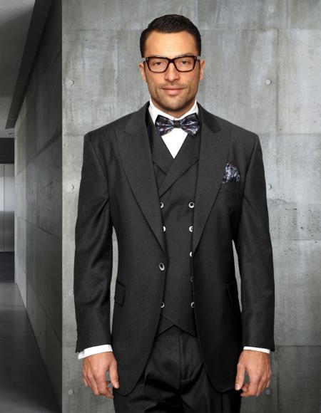 Mens One Button Notch Lapel Wide Leg Suit Charcoal