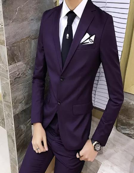 Dark Burgundy Notch Lapel Single Breasted Two-Buttons Suit