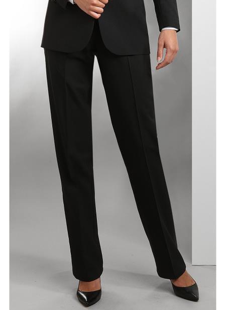 Womens Black Plain Front Polyester Tuxedo Pant - Womens Black Tuxedo