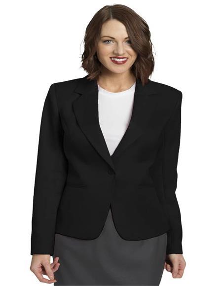 Black One Button Solid Pattern Women Blazer - Womens Black Tuxedo