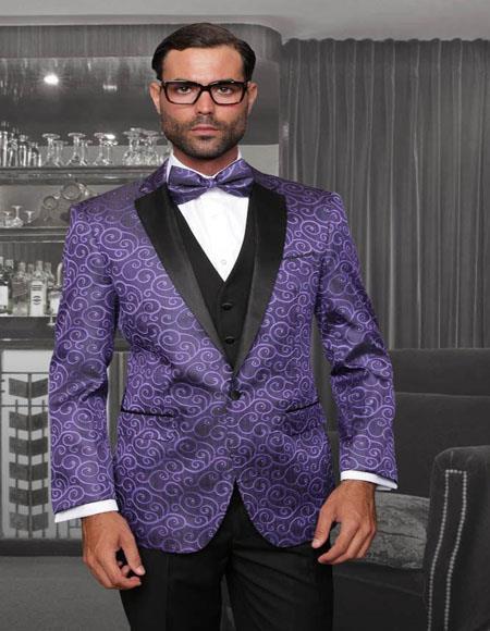 Textured Purple Two-Piece Side Vents Mens Tuxedo