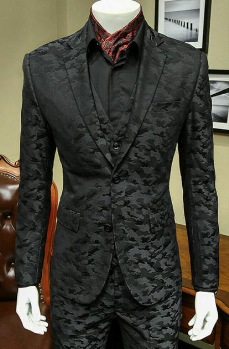 Mens Slim 3 Pieces Black Suit