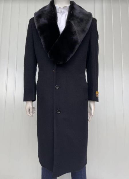 Mens Full Length and Cashmere Overcoat - Winter Topcoats - Black Coat