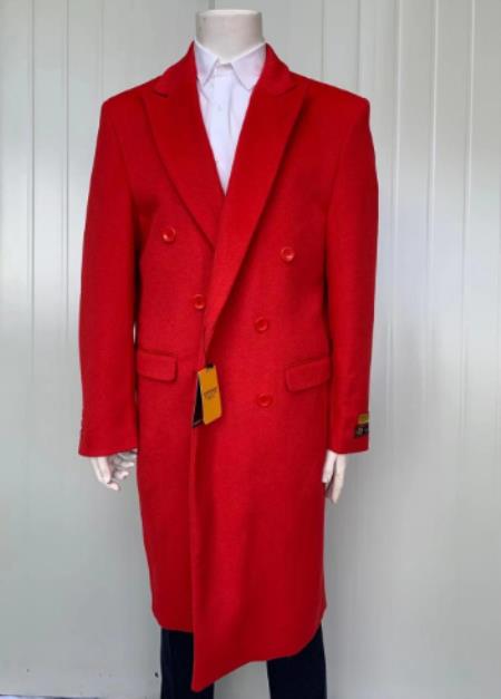 Mens Full Length and Cashmere Overcoat - Winter Topcoats - Red Coat