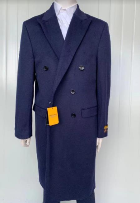 Mens Full Length and Cashmere Overcoat - Winter Topcoats - Blue Coat