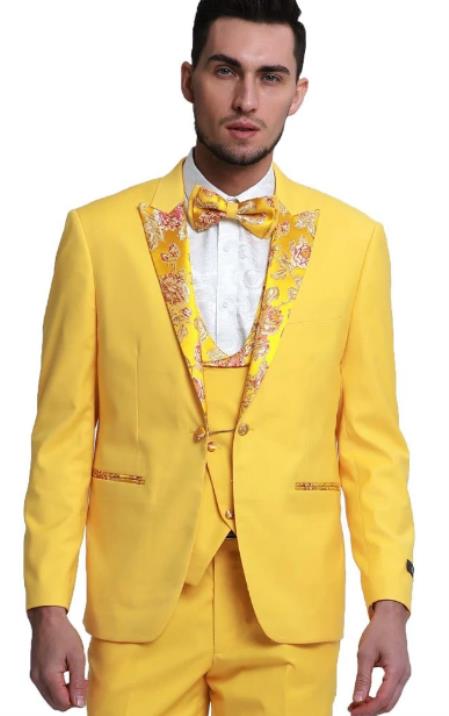 Mens Yellow Blazer - Yellow Sportcoat + Bowtie Yellow