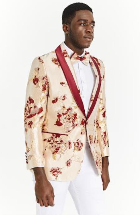 Big And Tall Suit For Men - Jacket + Pants + Bowtie + Pants - Red and White Suit