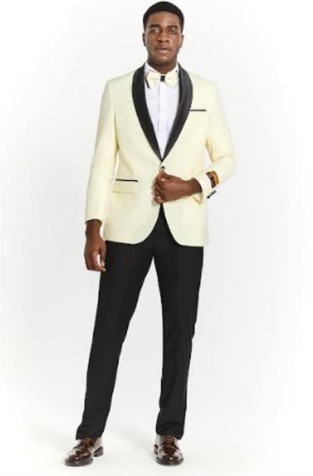 Big And Tall Suit For Men - Jacket + Pants + Bowtie + Pants - Ivory Suit