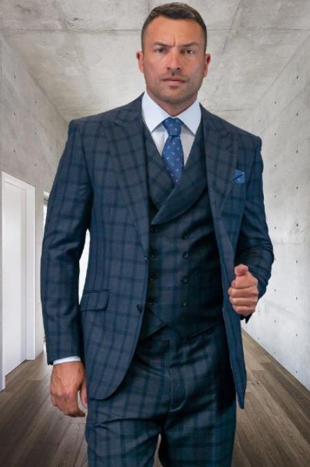 Plaid Suits - Windowpane Suits - Statement Suits - 100% Suit - Black