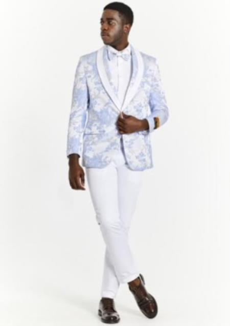 White Dinner Jacket - White Paisley Blazer - White Sportcoat With Bowtie