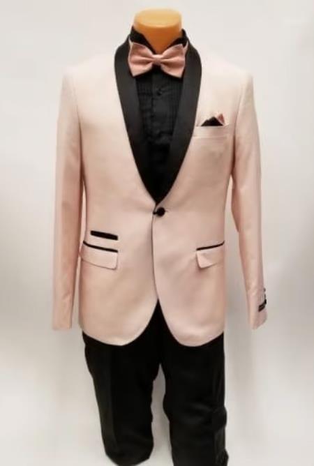 Mens Rose Gold Tuxedo One Button Shawl Lapel Prom and Wedding - Slim Fitted