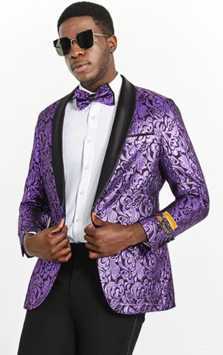 Purple Paisley Tuxedo suit + Matching Pants + Matching Bowtie