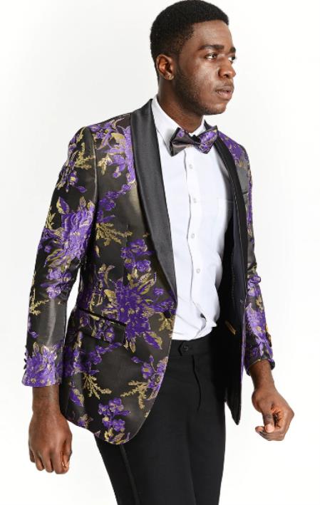 Floral Paisley Pattern Single Breasted Modern Fit Tuxedo