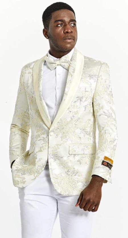 Ivory Dinner Jacket - Cream Blazer With Matching Bowtie - Wedding Tuxedo Ivory and Gold