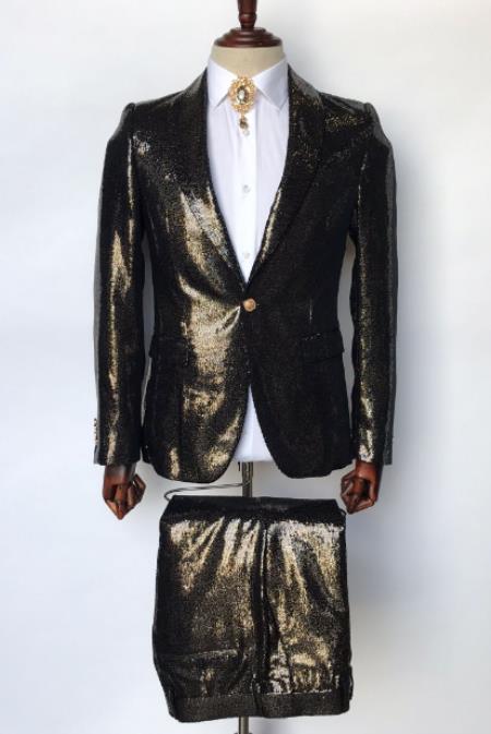 Black and Gold Sequin Tuxedo - Fashion Prom Suit - Wedding T