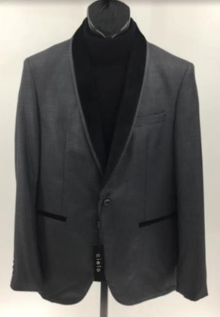 Style#-B6362 Black Dinner Jacket With Velvet Collar - Shawl