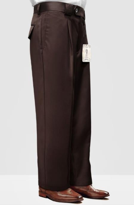 Mens Pant - Pleated Wide Leg - Brown - 100% Percent Wool Fabric