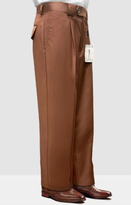 Mens Pant - Pleated Wide Leg - Copper - 100% Percent Wool Fabric