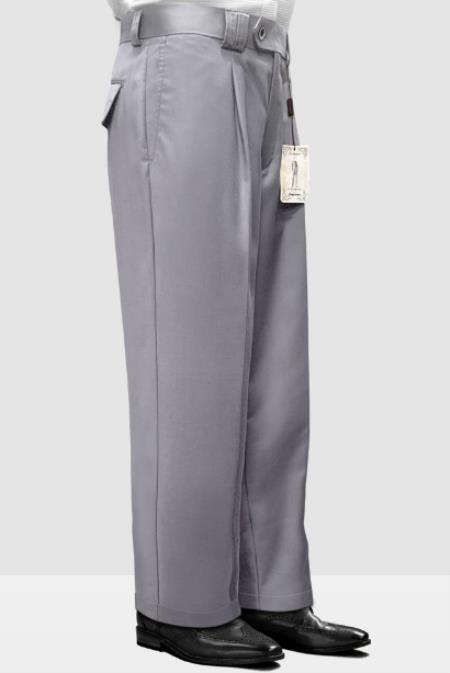 Mens Pant - Pleated Wide Leg - Grey - 100% Percent Wool Fabric