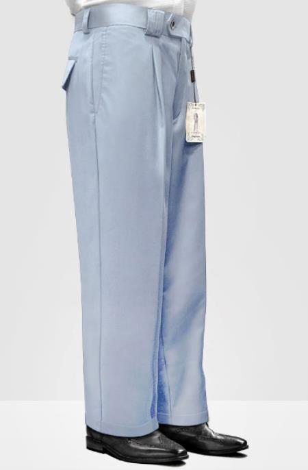 Mens Pant - Pleated Wide Leg - Powder Blue - 100% Percent Wool Fabric
