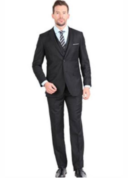 #56830 Mens Slim Fit Vested Suit - Slim Fit 3 Pieces Black S