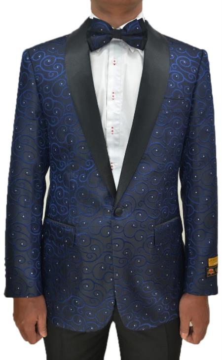 Swirl and Diamond Pattern satin shawl-lapel Prom Suit