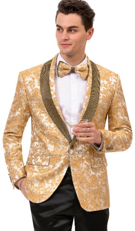 Mens Paisley Pattern and Prom Tuxedo in Gold
