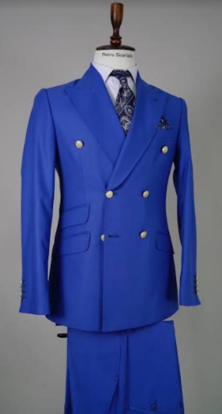 Double Breasted Blazer with Gold Buttons - Navy Blue Sport Coat