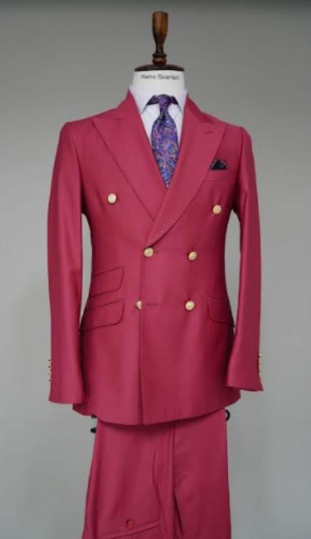 Burgundy Double Breasted Ticket Pocket 6-Button Sport Coat