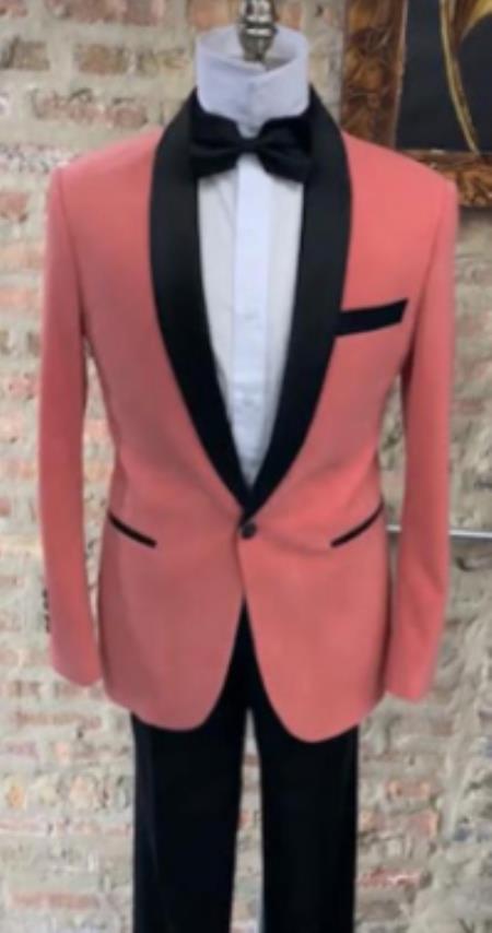 Mens Rose Gold - Pink Velvet Tuxedo Suit - Blazer - Velvet Sport Coat + Black Pants