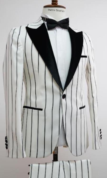 Bold Gangster - 1920 White and Black Pinstripe Tuxedos Suit