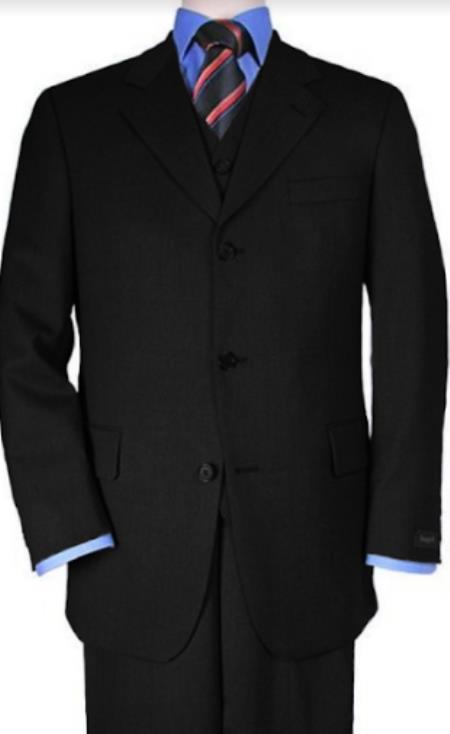 Classic Fit - Black Suit - Three Button Vested Suit - Athletic Fit