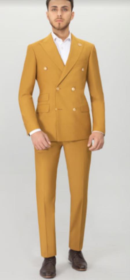 Mens Suits With Gold Buttons - Gold - Mustard