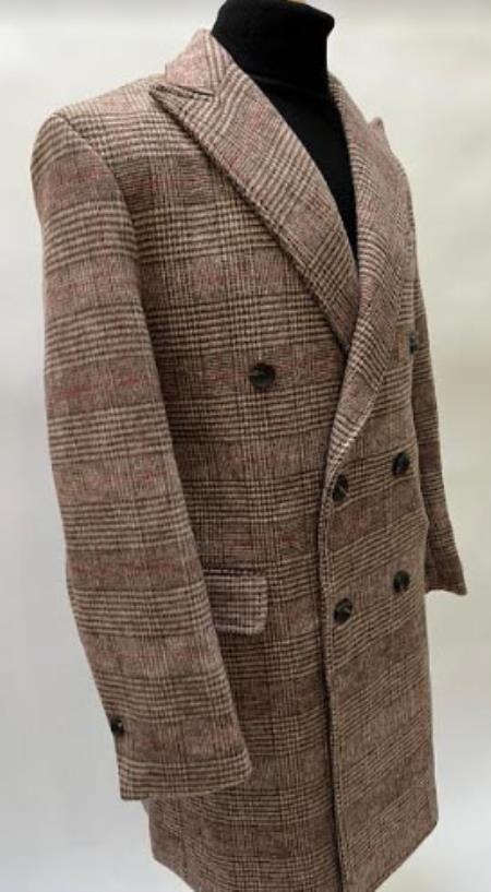 Mens Plaid Overcoat - Peacoat - Plaid Topcoats