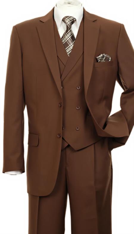 Coffee - Light Brown Wedding Suit With Double Breasted Vest