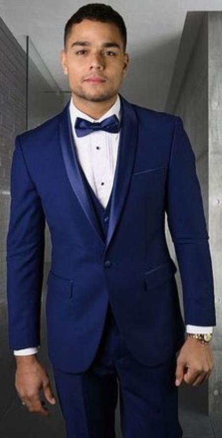 Light Navy Blue Tuxedo - Indigo Tuxedo - Wedding Tuxedo Suit