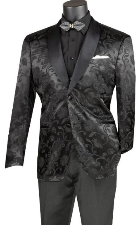 Mens Blazer - Paisley Sport Coat - Black Prom Tuxedo Dinner