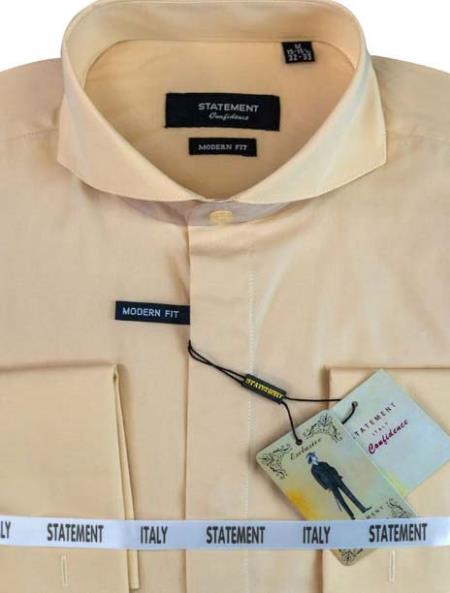 Mens Tapered Dress Shirts - Tan Shirt - 100% Cotton Fabric