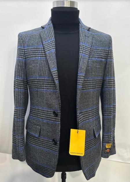 Cashmere and Charcoal Grey and Blue Blazer - Plaid Sport Co