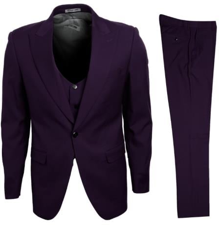 Mens Stacy Adams Suits - Designer Suit - 3 Piece Suit - Vested Suit - Flat Front Pant- Modern Fit Suits Eggplant Suit