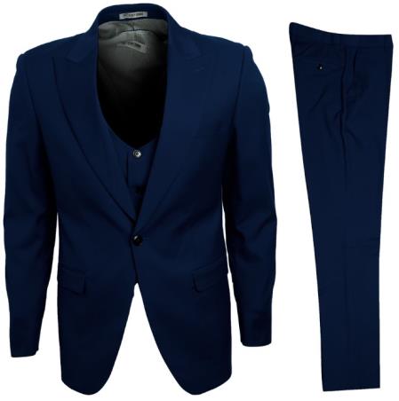 Mens Stacy Adams Suits - Designer Suit - 3 Piece Suit - Vested Suit - Flat Front Pant- Modern Fit Suits Navy Blue Suit